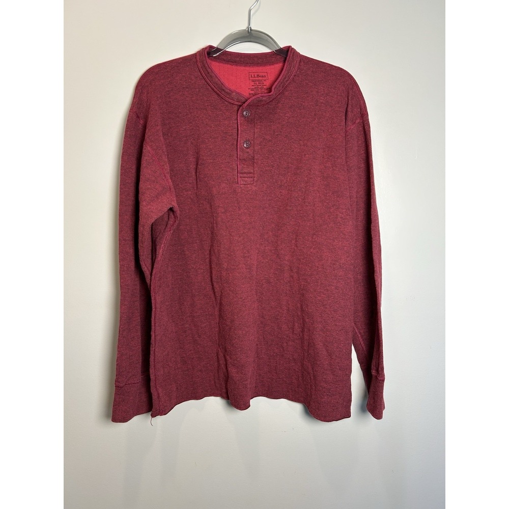 L.L.Bean Men's Traditional Fit XL Regular Red Henley Long Sleeve cotton wool